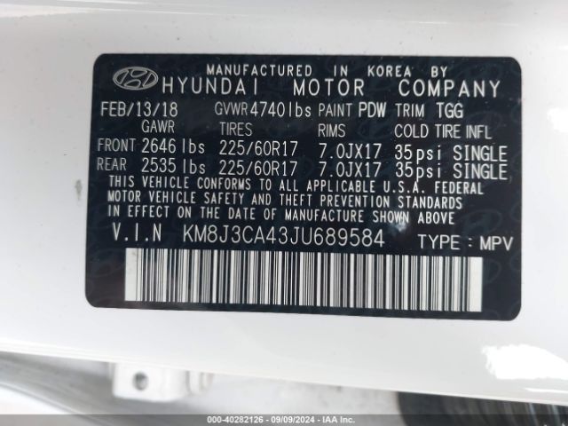 Photo 8 VIN: KM8J3CA43JU689584 - HYUNDAI TUCSON 