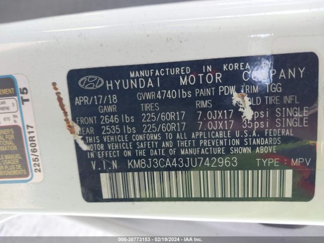 Photo 8 VIN: KM8J3CA43JU742963 - HYUNDAI TUCSON 