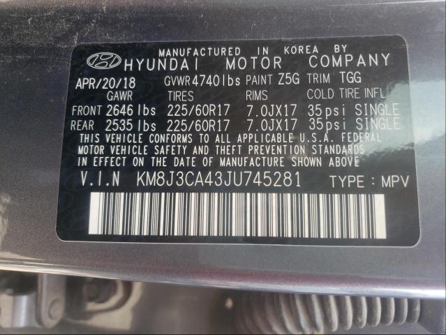 Photo 9 VIN: KM8J3CA43JU745281 - HYUNDAI TUCSON 