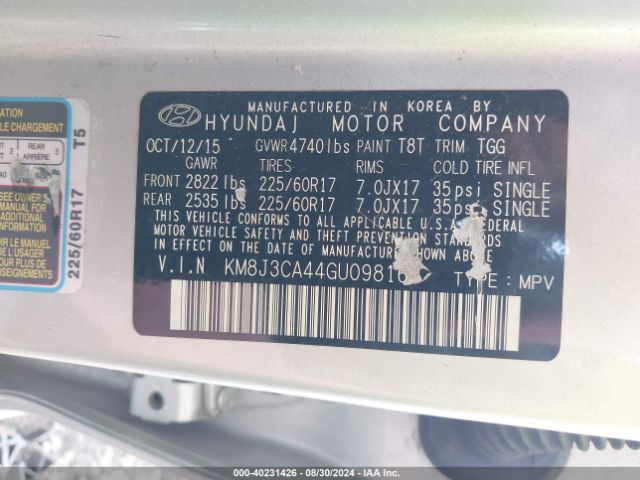 Photo 8 VIN: KM8J3CA44GU098169 - HYUNDAI TUCSON 