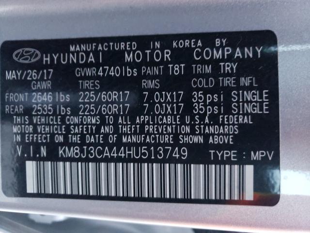 Photo 9 VIN: KM8J3CA44HU513749 - HYUNDAI TUCSON LIM 