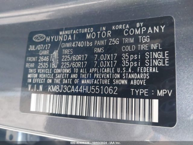 Photo 8 VIN: KM8J3CA44HU551062 - HYUNDAI TUCSON 