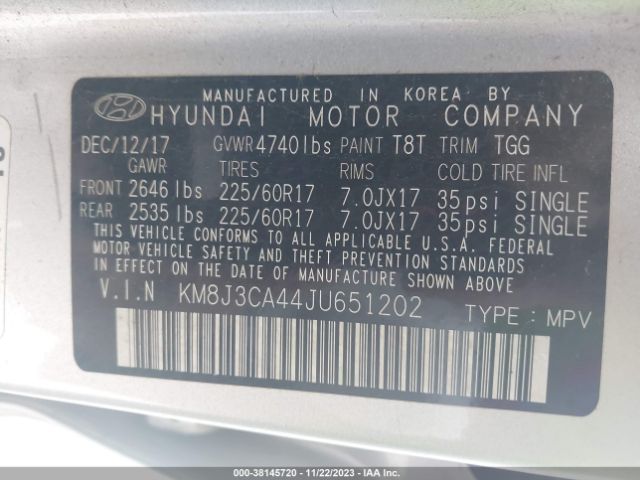 Photo 8 VIN: KM8J3CA44JU651202 - HYUNDAI TUCSON 