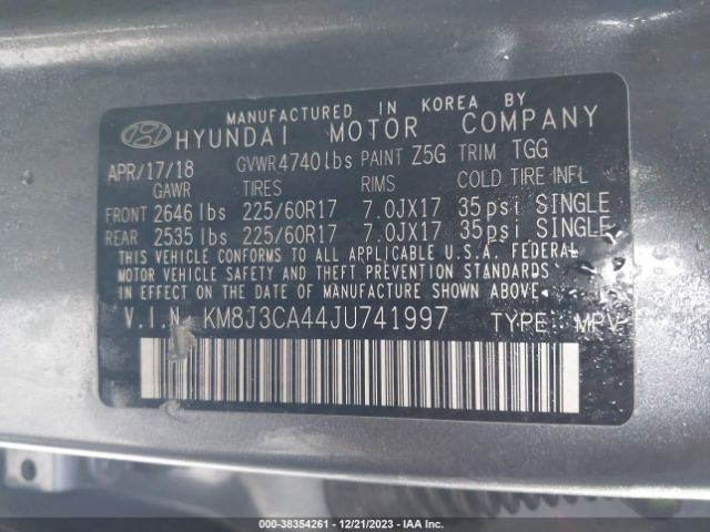 Photo 8 VIN: KM8J3CA44JU741997 - HYUNDAI TUCSON 