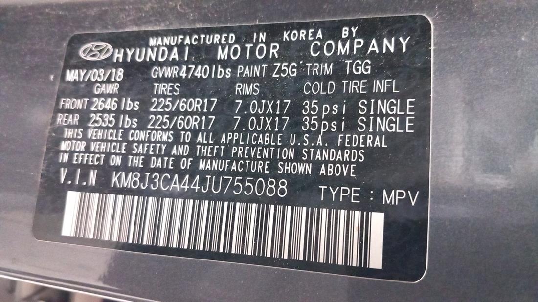 Photo 2 VIN: KM8J3CA44JU755088 - HYUNDAI TUCSON 