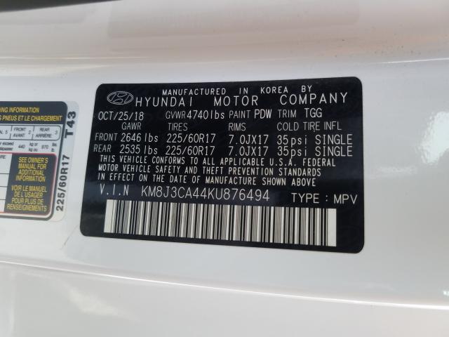 Photo 9 VIN: KM8J3CA44KU876494 - HYUNDAI TUCSON LIM 