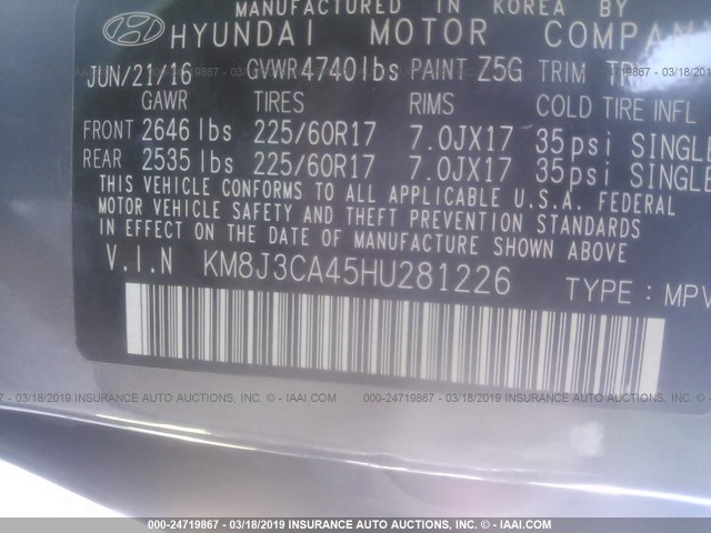 Photo 8 VIN: KM8J3CA45HU281226 - HYUNDAI TUCSON 