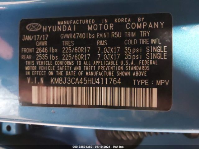 Photo 8 VIN: KM8J3CA45HU411764 - HYUNDAI TUCSON 