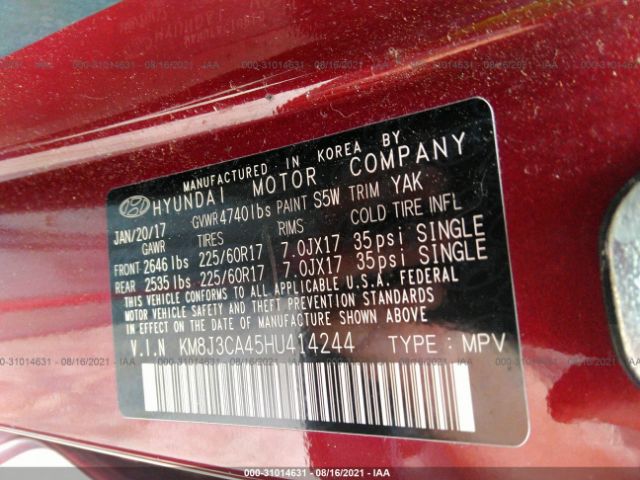 Photo 8 VIN: KM8J3CA45HU414244 - HYUNDAI TUCSON 