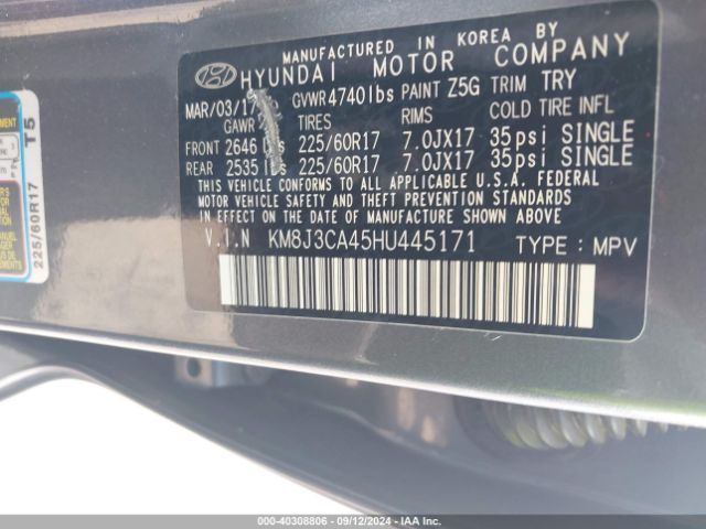 Photo 8 VIN: KM8J3CA45HU445171 - HYUNDAI TUCSON 