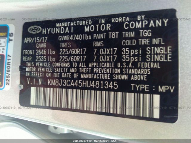 Photo 8 VIN: KM8J3CA45HU481345 - HYUNDAI TUCSON 