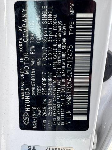 Photo 9 VIN: KM8J3CA45JU712475 - HYUNDAI TUCSON SEL 