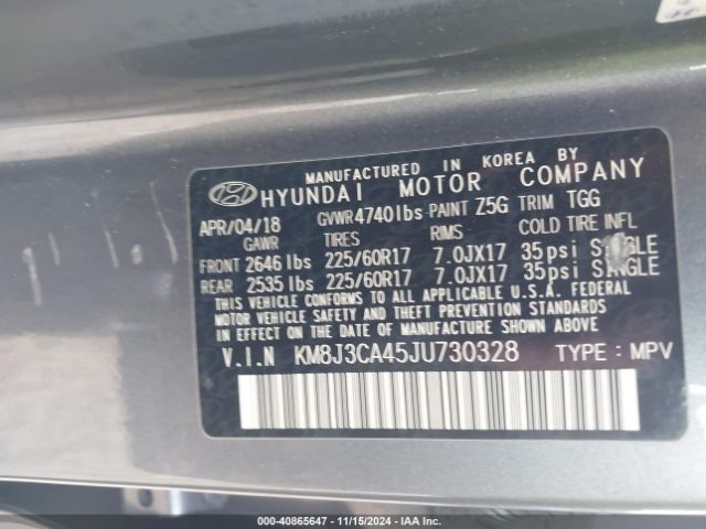 Photo 8 VIN: KM8J3CA45JU730328 - HYUNDAI TUCSON 