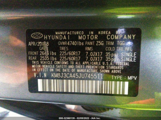 Photo 8 VIN: KM8J3CA45JU745511 - HYUNDAI TUCSON 