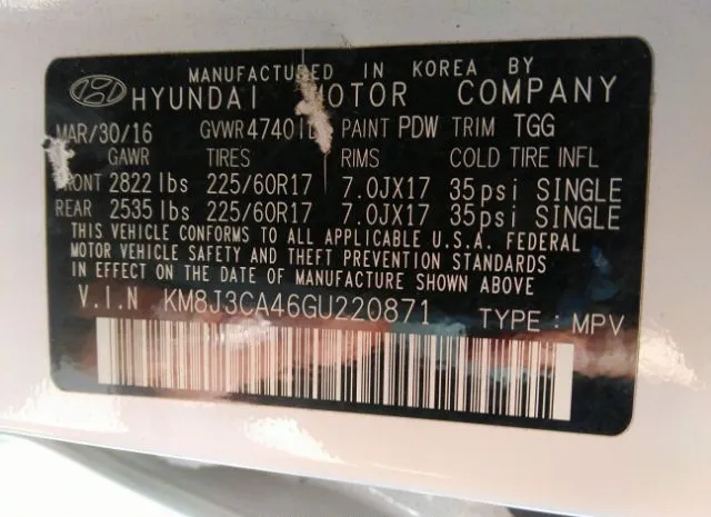 Photo 8 VIN: KM8J3CA46GU220871 - HYUNDAI TUCSON 