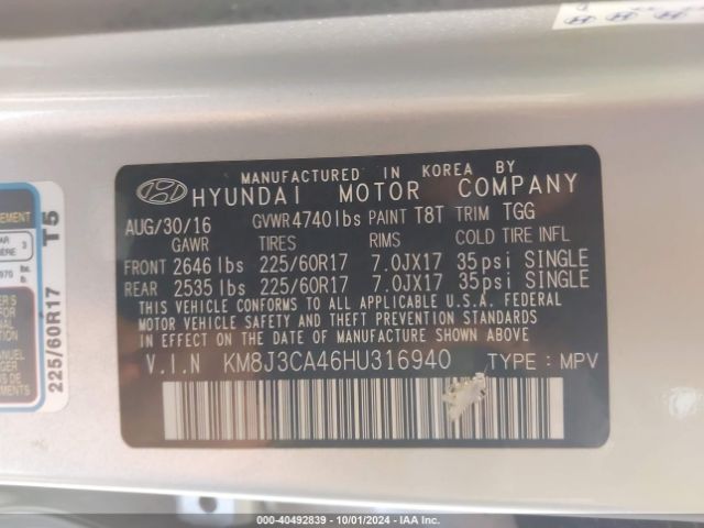 Photo 8 VIN: KM8J3CA46HU316940 - HYUNDAI TUCSON 