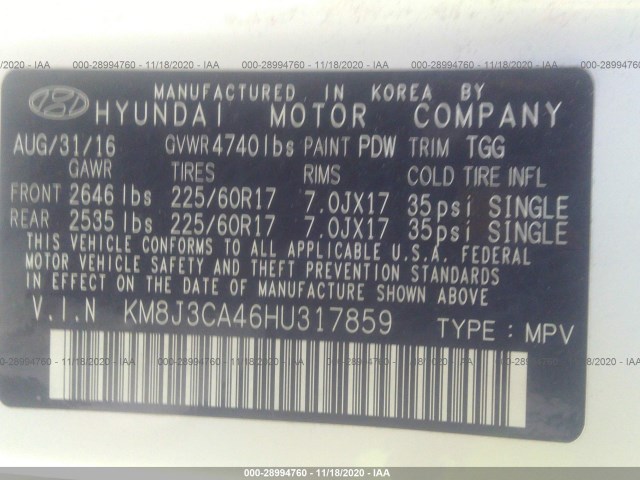 Photo 8 VIN: KM8J3CA46HU317859 - HYUNDAI TUCSON 