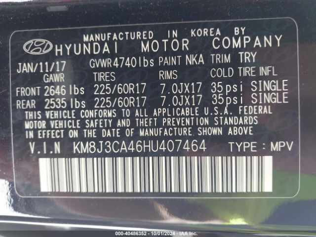 Photo 8 VIN: KM8J3CA46HU407464 - HYUNDAI TUCSON 