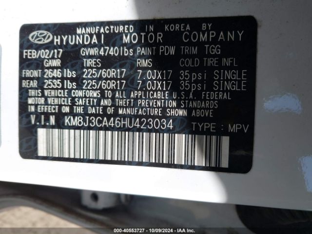 Photo 8 VIN: KM8J3CA46HU423034 - HYUNDAI TUCSON 