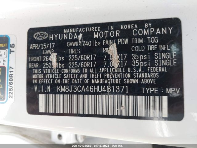 Photo 8 VIN: KM8J3CA46HU481371 - HYUNDAI TUCSON 