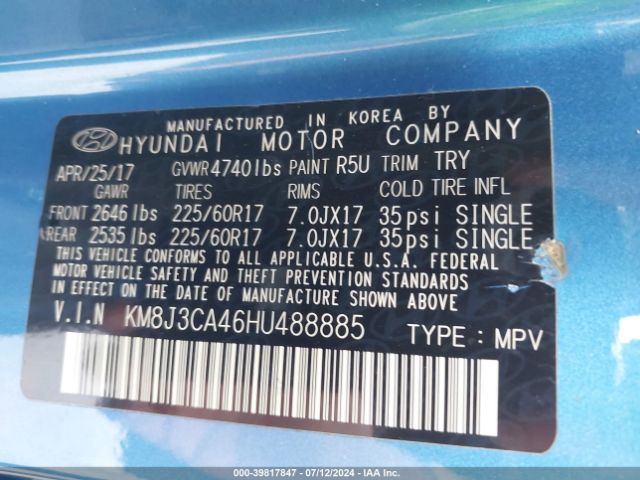 Photo 8 VIN: KM8J3CA46HU488885 - HYUNDAI TUCSON 