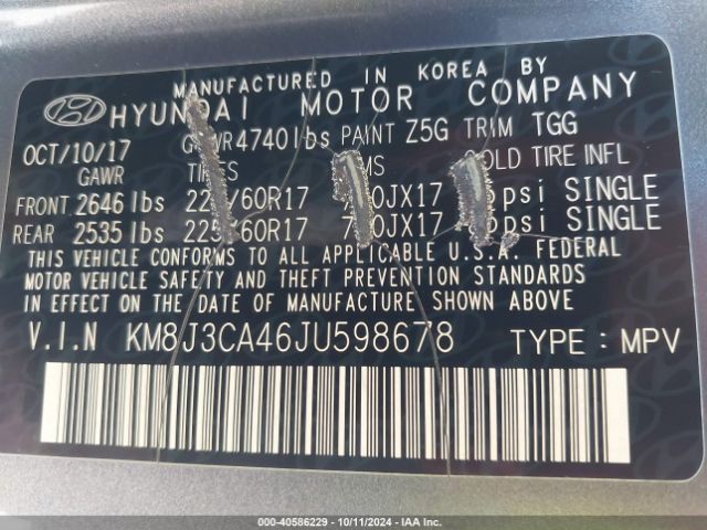 Photo 8 VIN: KM8J3CA46JU598678 - HYUNDAI TUCSON 