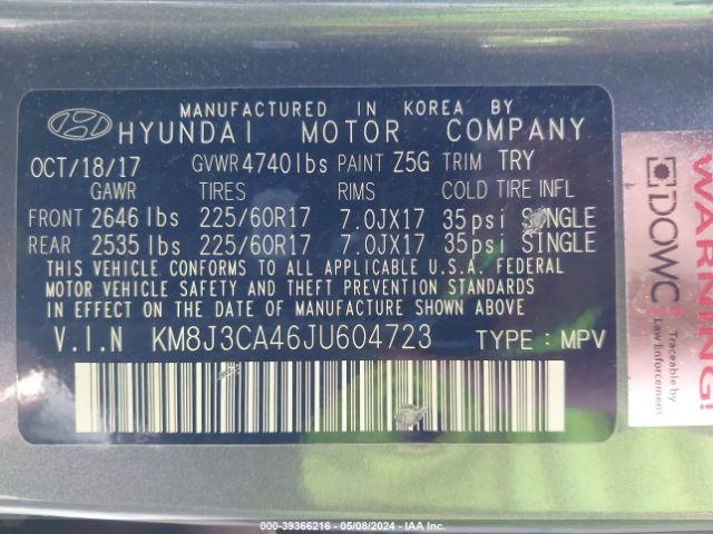 Photo 8 VIN: KM8J3CA46JU604723 - HYUNDAI TUCSON 