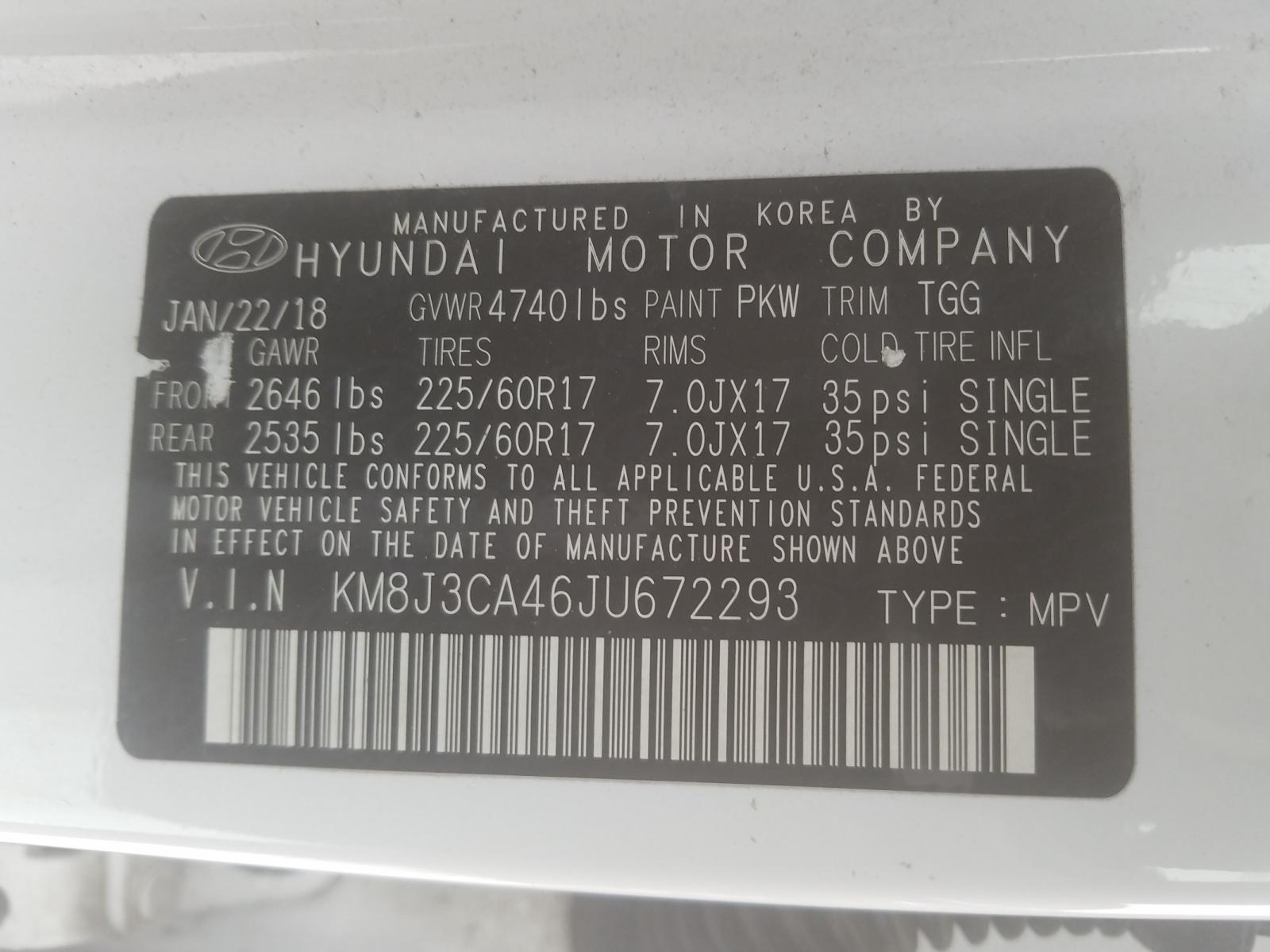 Photo 9 VIN: KM8J3CA46JU672293 - HYUNDAI TUCSON SEL 