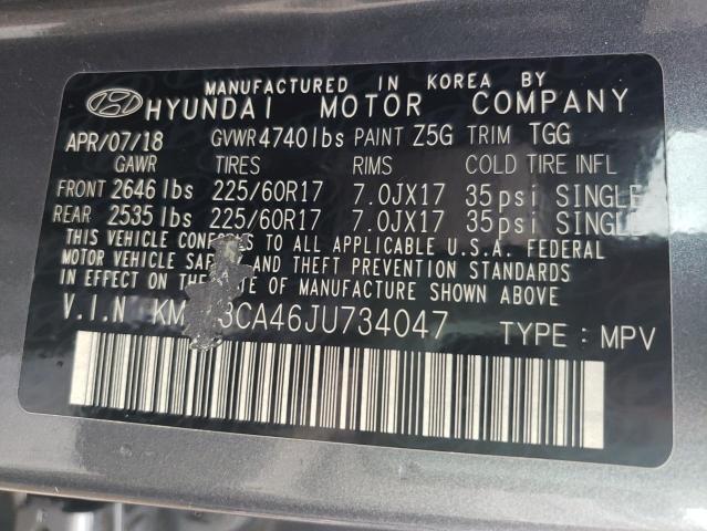 Photo 11 VIN: KM8J3CA46JU734047 - HYUNDAI TUCSON SEL 