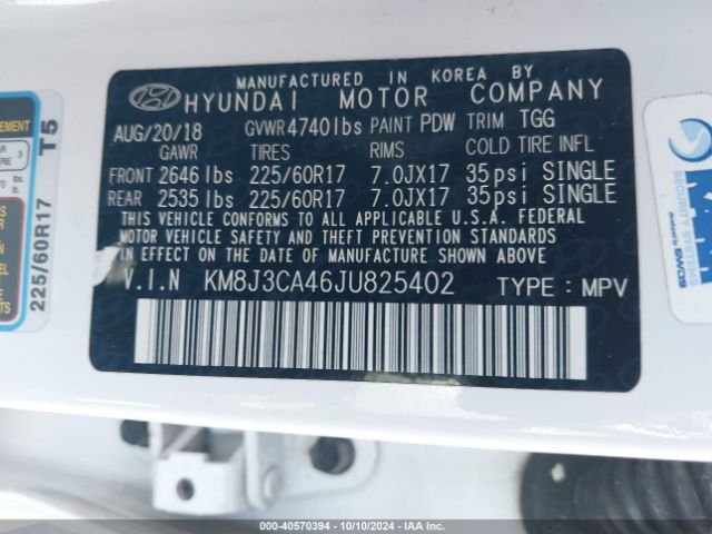 Photo 8 VIN: KM8J3CA46JU825402 - HYUNDAI TUCSON 