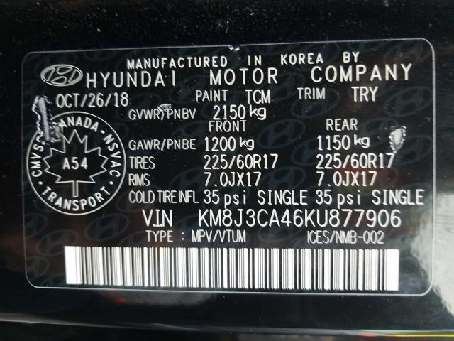 Photo 9 VIN: KM8J3CA46KU877906 - HYUNDAI TUCSON LIM 