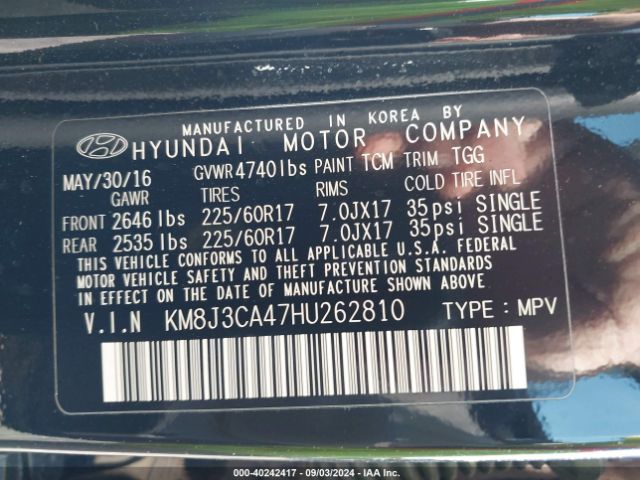 Photo 8 VIN: KM8J3CA47HU262810 - HYUNDAI TUCSON 