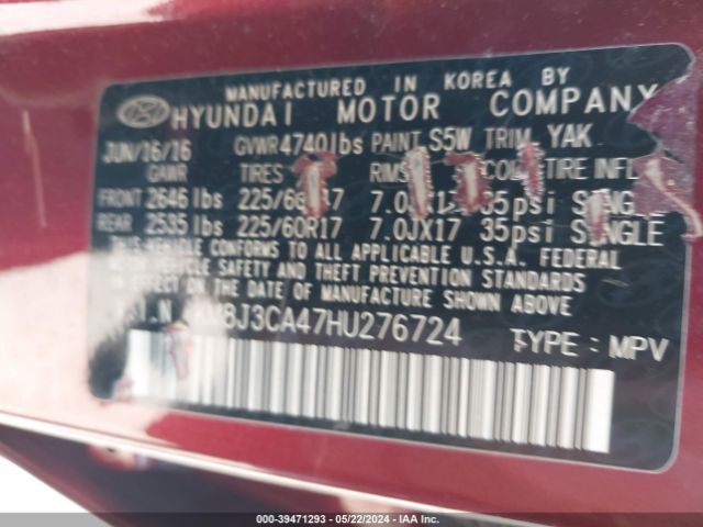 Photo 8 VIN: KM8J3CA47HU276724 - HYUNDAI TUCSON 