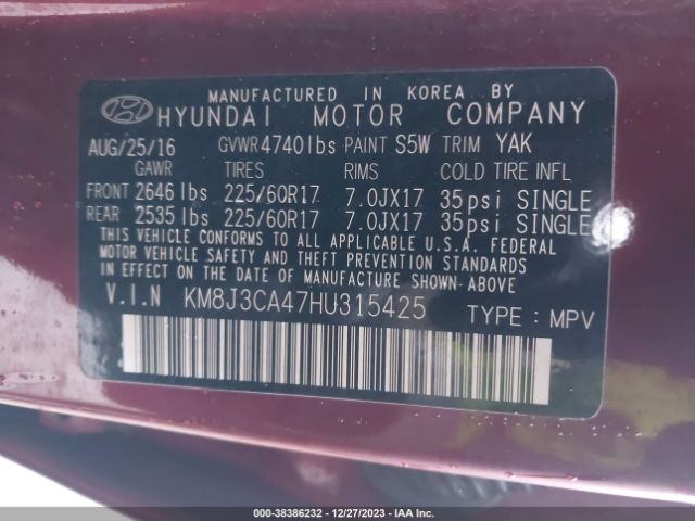 Photo 8 VIN: KM8J3CA47HU315425 - HYUNDAI TUCSON 