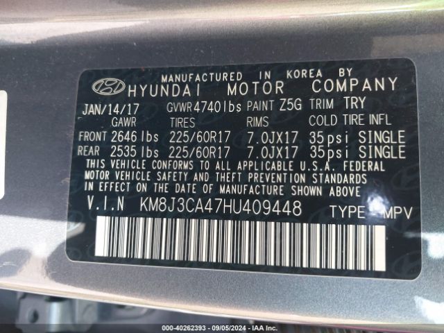 Photo 8 VIN: KM8J3CA47HU409448 - HYUNDAI TUCSON 