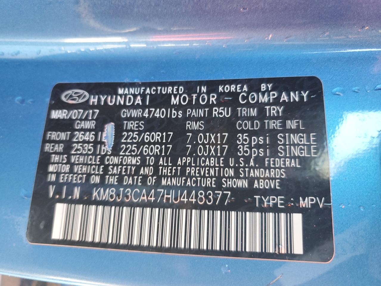 Photo 12 VIN: KM8J3CA47HU448377 - HYUNDAI TUCSON 