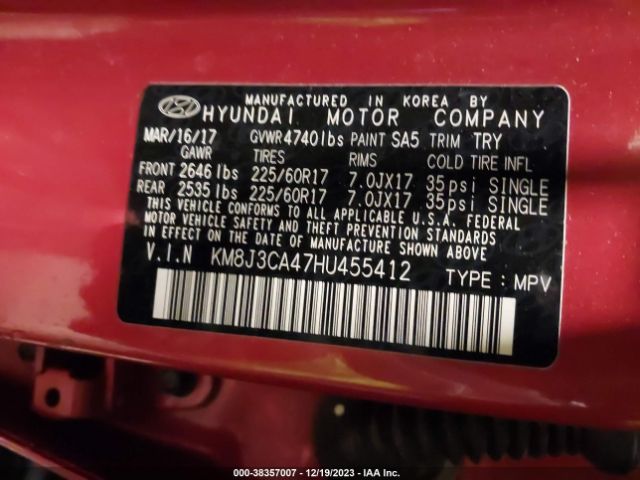 Photo 8 VIN: KM8J3CA47HU455412 - HYUNDAI TUCSON 