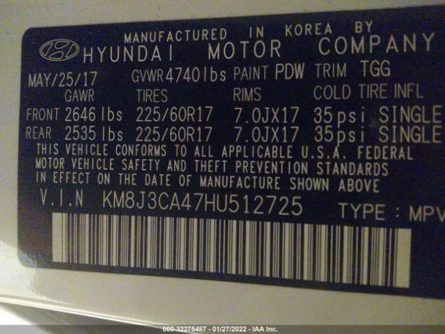 Photo 8 VIN: KM8J3CA47HU512725 - HYUNDAI TUCSON 