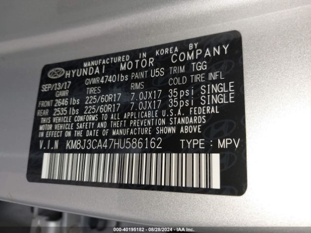 Photo 8 VIN: KM8J3CA47HU586162 - HYUNDAI TUCSON 