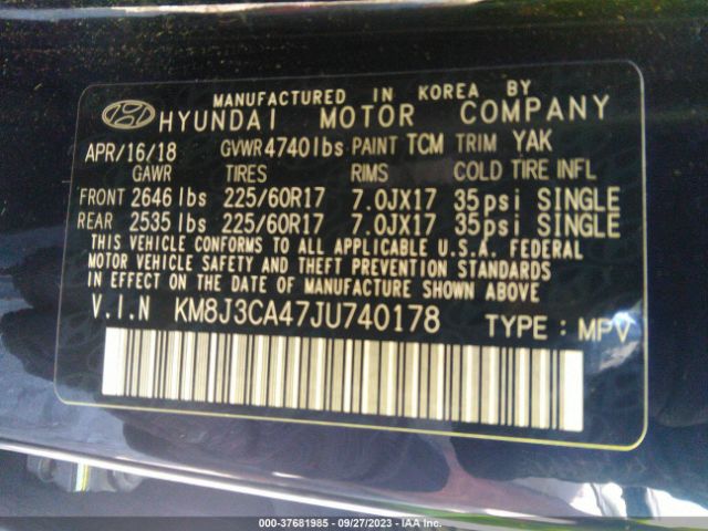 Photo 8 VIN: KM8J3CA47JU740178 - HYUNDAI TUCSON 