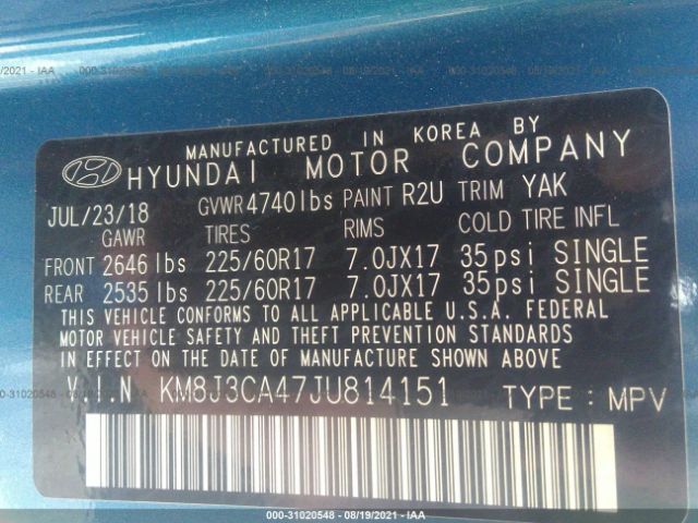 Photo 8 VIN: KM8J3CA47JU814151 - HYUNDAI TUCSON 