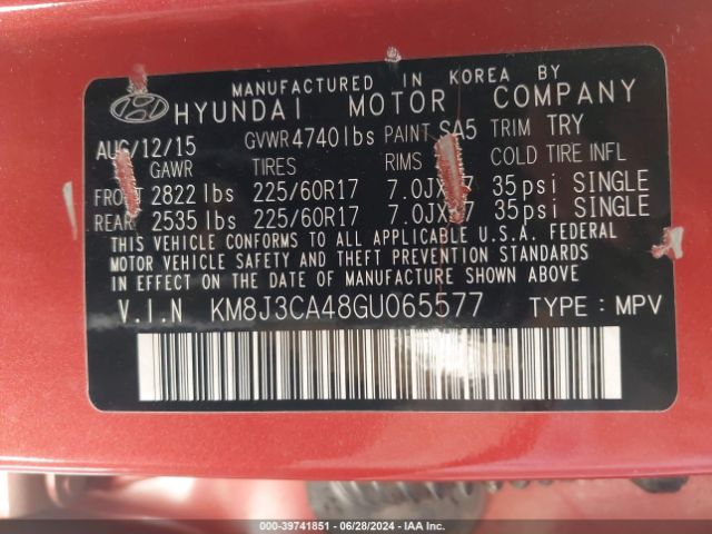 Photo 8 VIN: KM8J3CA48GU065577 - HYUNDAI TUCSON 