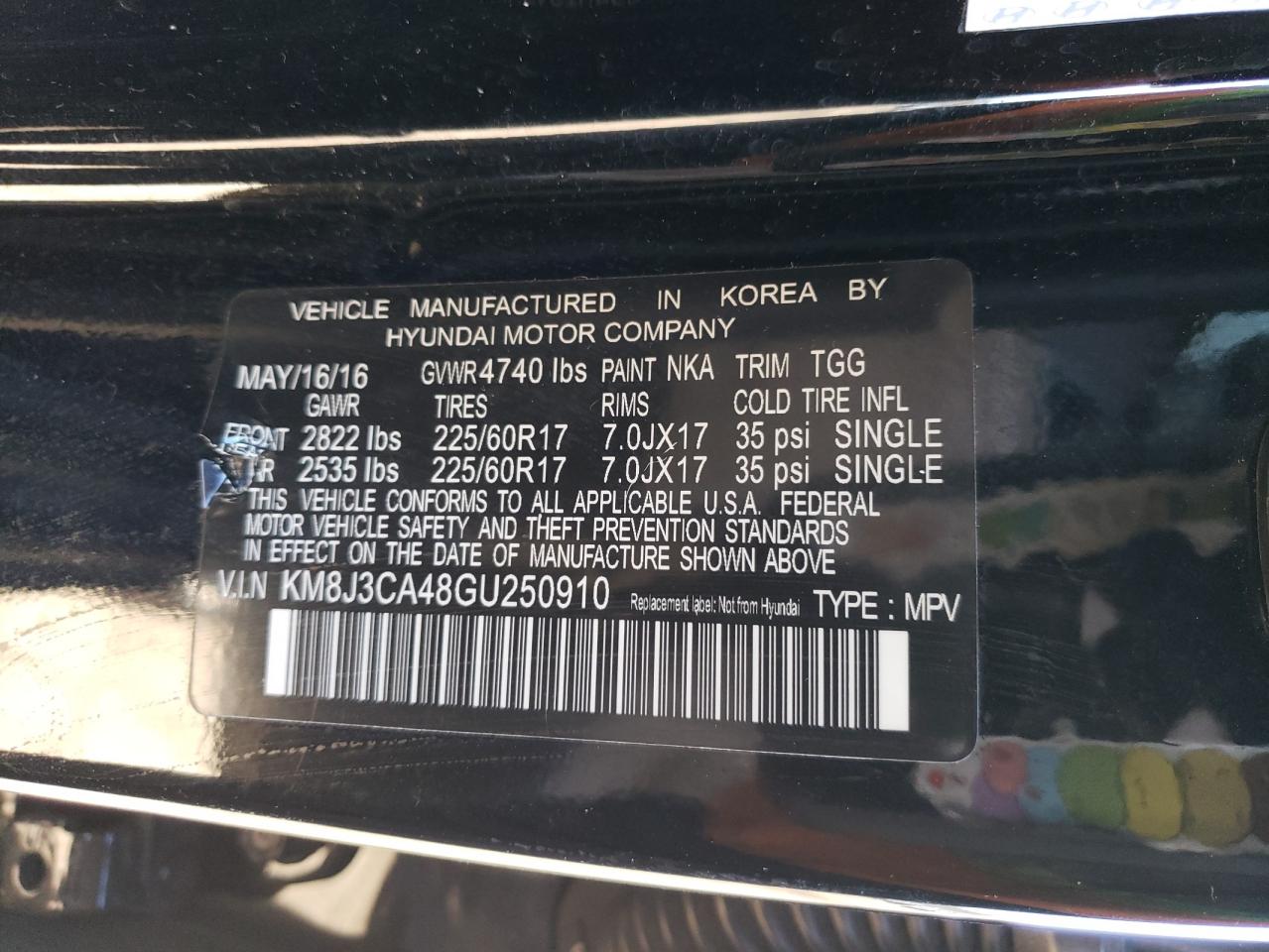 Photo 12 VIN: KM8J3CA48GU250910 - HYUNDAI TUCSON 