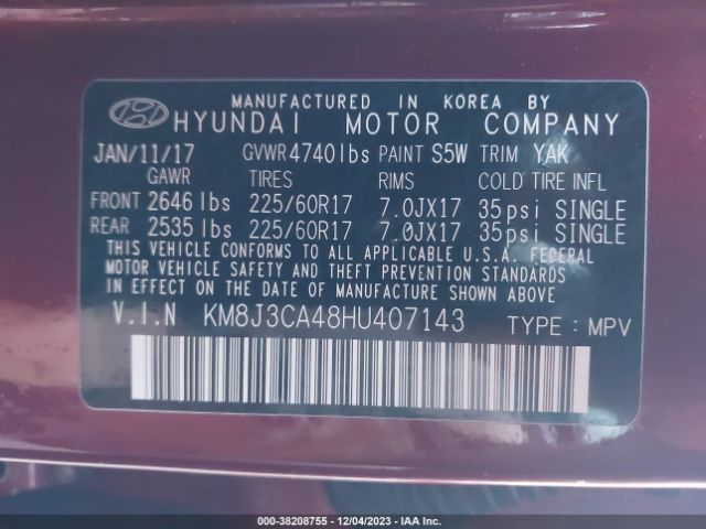 Photo 8 VIN: KM8J3CA48HU407143 - HYUNDAI TUCSON 