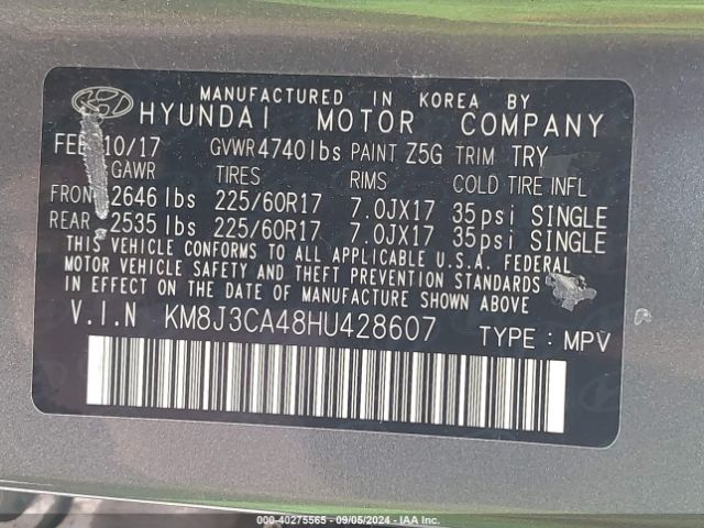 Photo 8 VIN: KM8J3CA48HU428607 - HYUNDAI TUCSON 