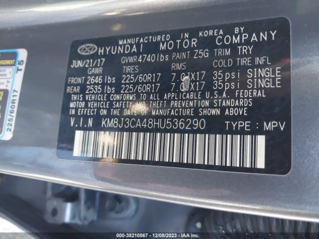 Photo 8 VIN: KM8J3CA48HU536290 - HYUNDAI TUCSON 