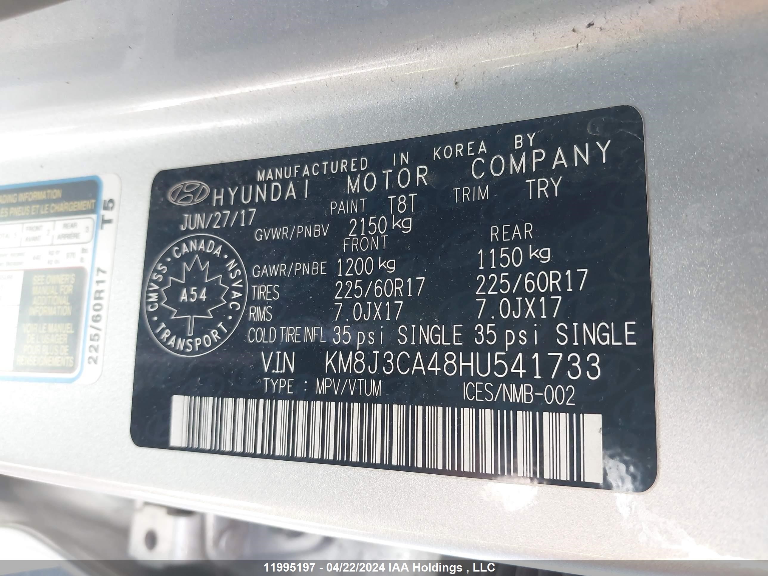 Photo 8 VIN: KM8J3CA48HU541733 - HYUNDAI TUCSON 