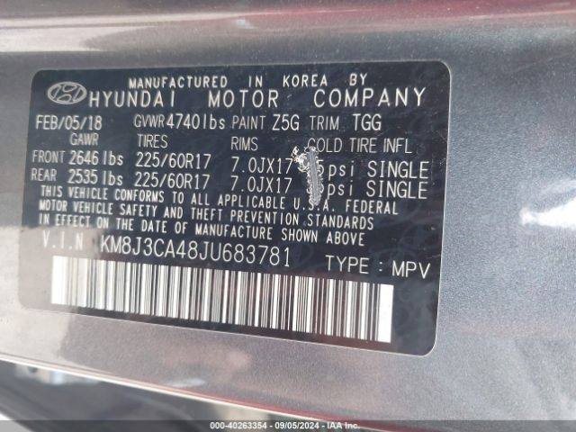 Photo 8 VIN: KM8J3CA48JU683781 - HYUNDAI TUCSON 