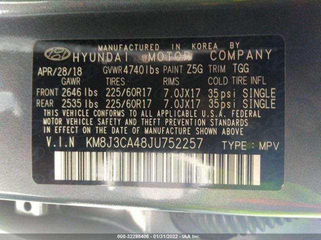 Photo 8 VIN: KM8J3CA48JU752257 - HYUNDAI TUCSON 