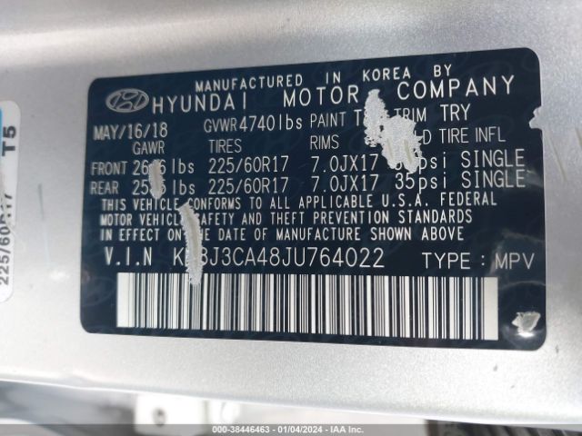 Photo 8 VIN: KM8J3CA48JU764022 - HYUNDAI TUCSON 